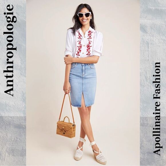 PILCRO by Anthropologie Blue denim skirt size 12 NWT - Picture 1 of 7